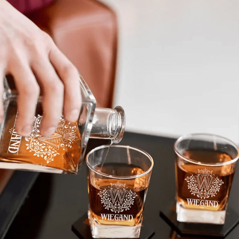 BEAN - WHISKEY SET (Wooden box + Decanter + 4 Glasses + 4 Coasters), Perfect Father's Day Gift For Dad & Grandpa