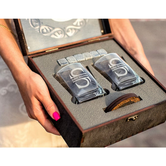 Personalized Whiskey Glasses with Whiskey Stones, Gift for Him, Father's Day Gift, The Perfect Gift for Dad & Grandpa