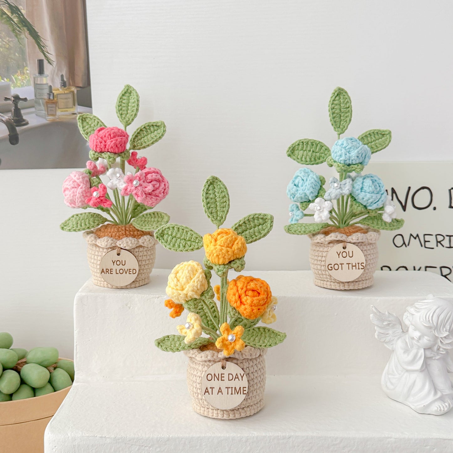 Handmade Crochet Mini Rose in Pot