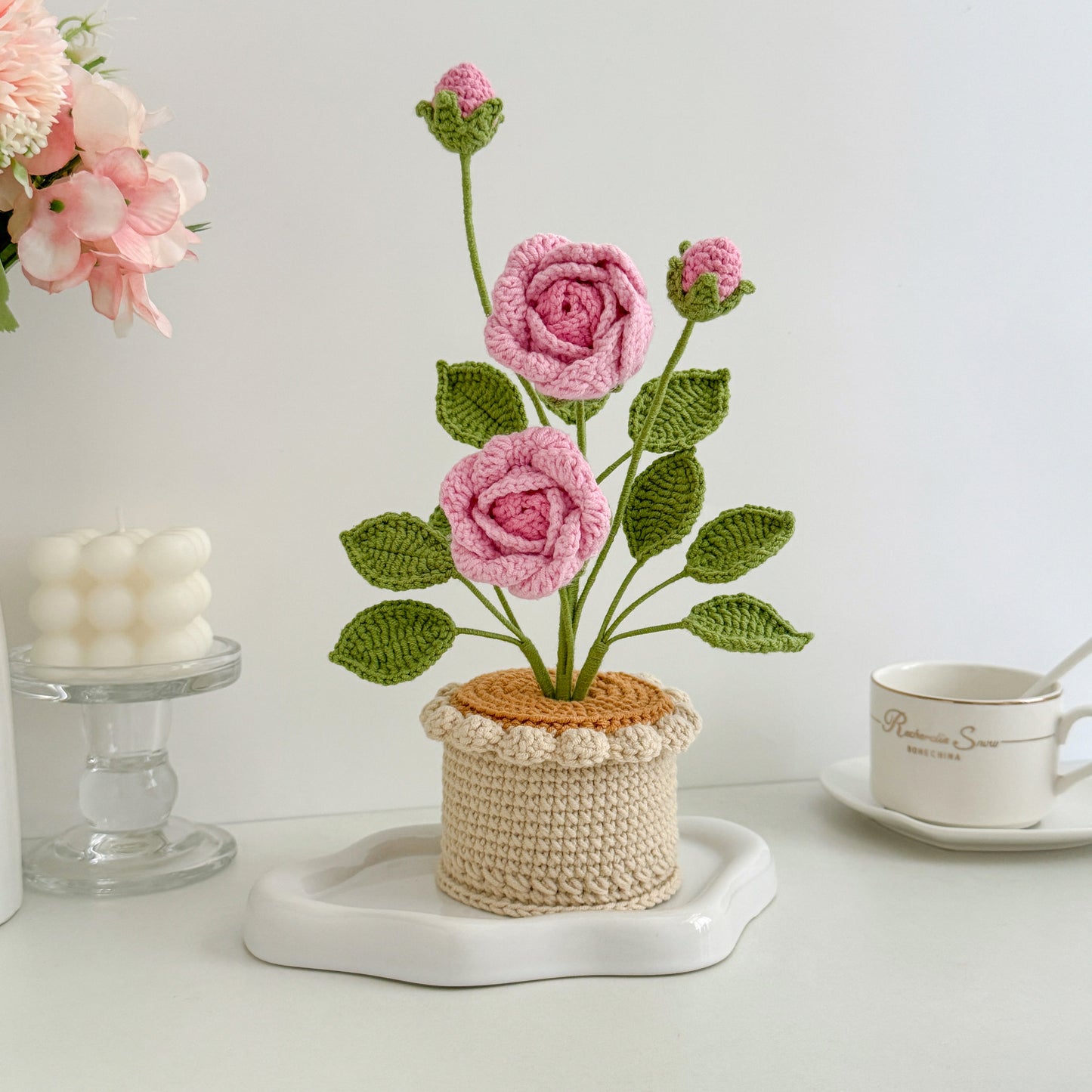 Handmade Crochet Rose in Pot