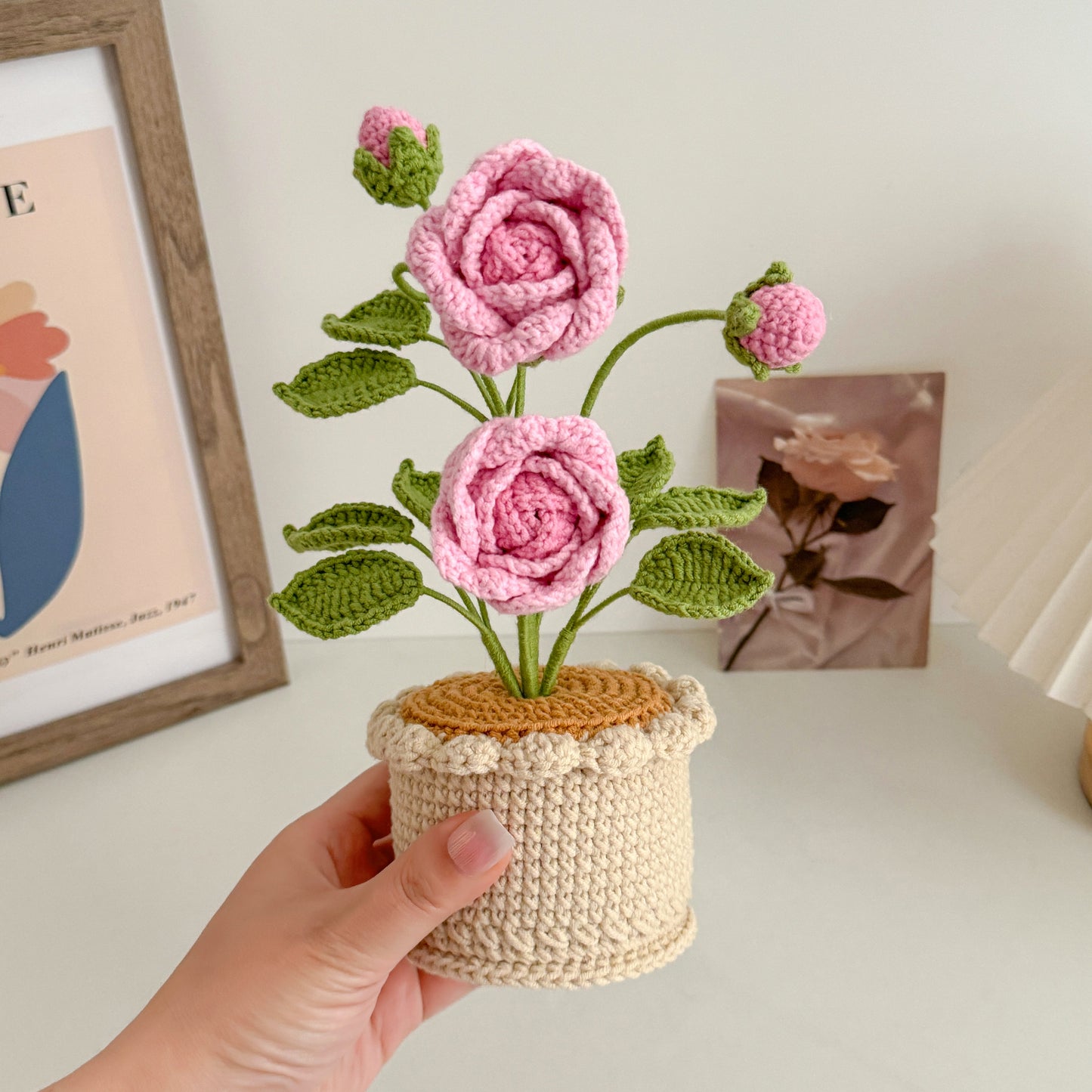 Handmade Crochet Rose in Pot